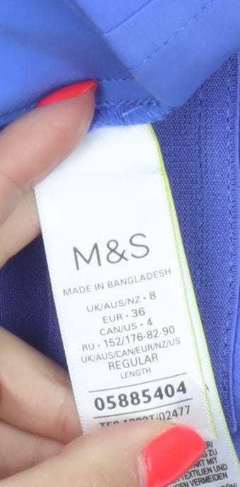 M&S Women’s Blue UK 8 Tapered Smart Trousers Stretch Pockets