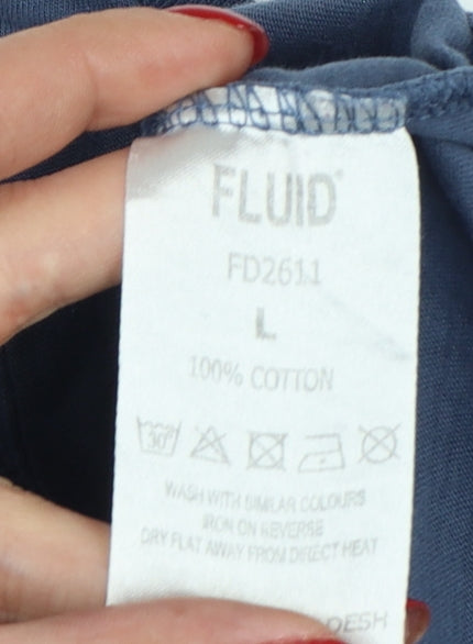 Fluid Men’s Blue Large Long Sleeve Crew Neck Cotton T-Shirt