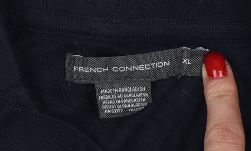 French Connection Mens Black XL Logo Short Sleeve Cotton Polo Shirt