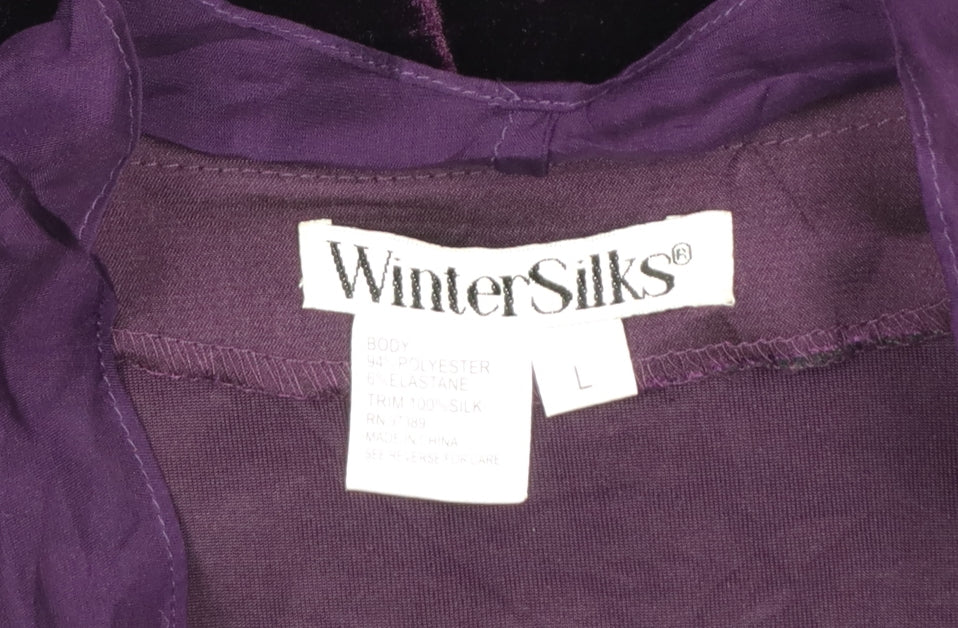 WinterSilks Women Purple L Velvet Ruffle Tie Wrap Blouse