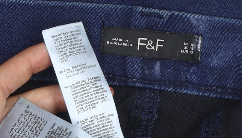 F&F Women's Blue UK 14 Skinny Stretch Denim Jeans Mid Rise