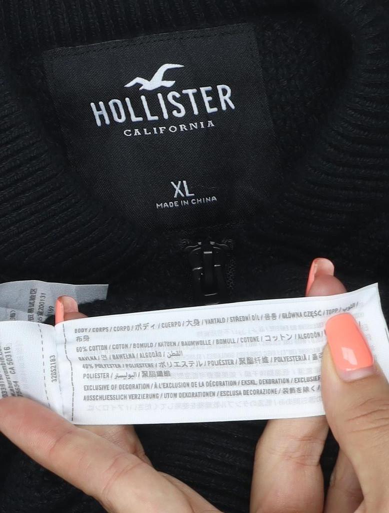 Hollister Men’s Black XL Full Zip Knit Jumper High Neck Pockets