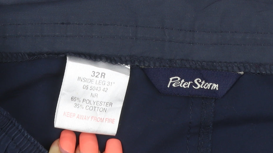 Peter Storm Mens Blue 32R Cargo Trousers Straight Leg Zip Pockets