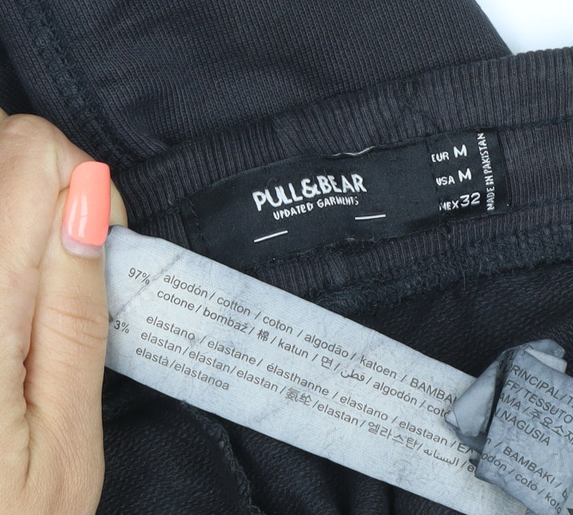 Pull&Bear Men’s Black M Cotton Stretch Jogger Sweatpants Drawstring