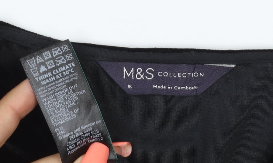 Marks and Spencer Women Black Size 16 Velvet Midi A-Line Party Dress