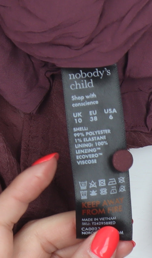 Nobody's Child Women Red UK 10 Bow Tie V-Neck Balloon Sleeve Blouse