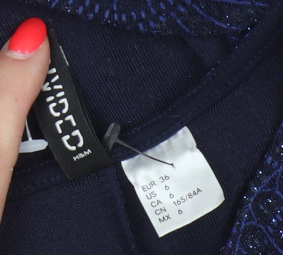 H&M Divided Women Blue UK 8 Bodycon Glitter Open Back Party Dress