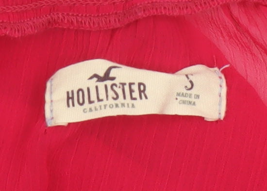Hollister Women Red S Sheer Ruffle Button 3/4 Sleeve Blouse