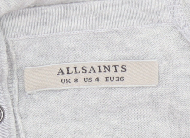 AllSaints Women Grey UK 8 Cowl Neck Button Knit Cardigan