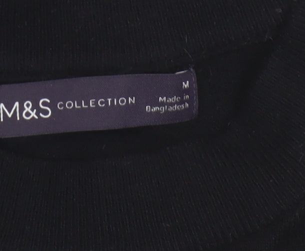 M&S Women’s Black M Believe Embroidered Mock Neck Knit Jumper