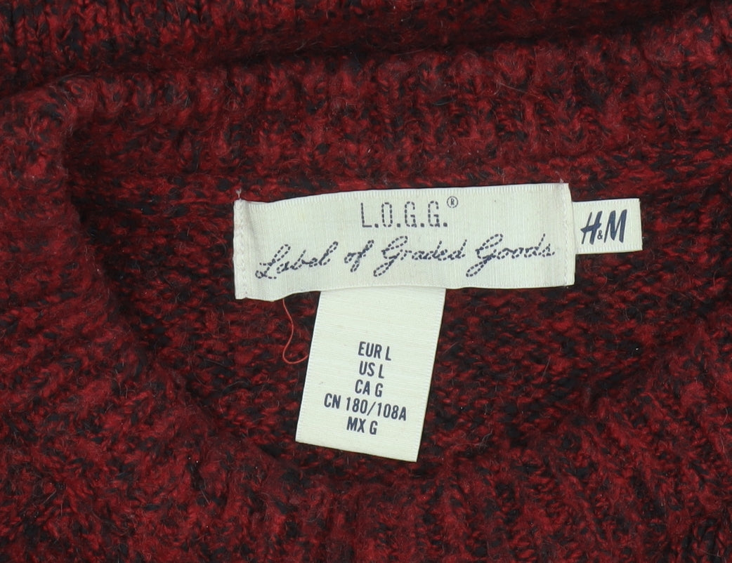 H&M LOGG Men’s Red Chunky Knit Crew Neck Pullover Jumper Size L
