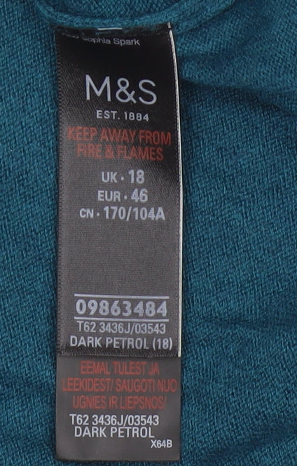 M&S Women Blue UK 18 V-Neck Sequin Knit Pullover Jumper