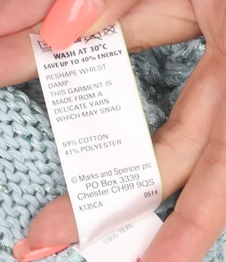 Marks and Spencer Women Blue UK 14 Sequin Knit Raglan Jumper