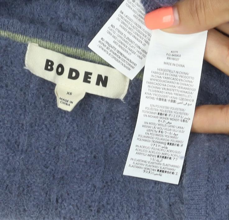 Boden Women’s Blue XS Wool Cashmere V-Neck Balloon Sleeve Cardigan