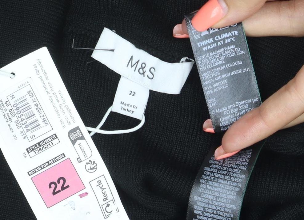 Marks and Spencer Women Black Size 22 Boat Neck Knit Jumper