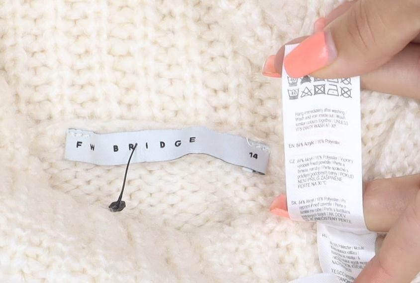 FW Bridge Women Ivory UK 14 Chunky Knit Roll Neck Jumper
