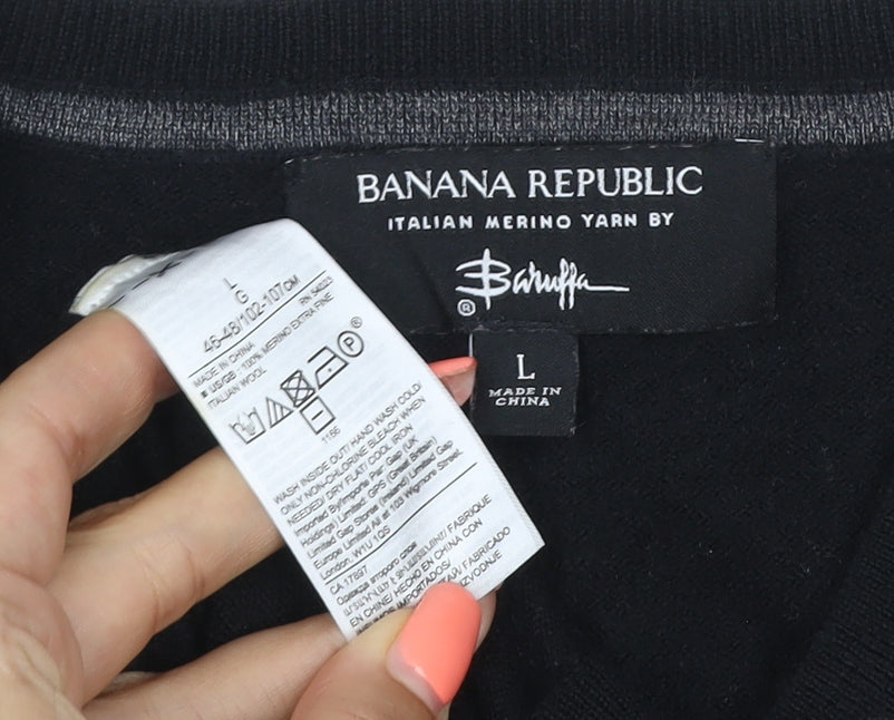 Banana Republic Women Black Merino Wool V-Neck Pullover Jumper UK 14
