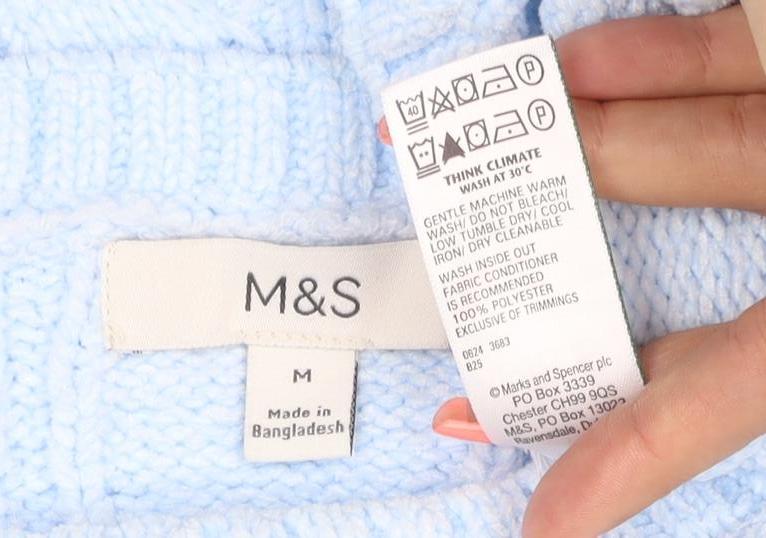 Marks and Spencer Women's Blue M Cable-Knit Crew Neck Pullover Jumper