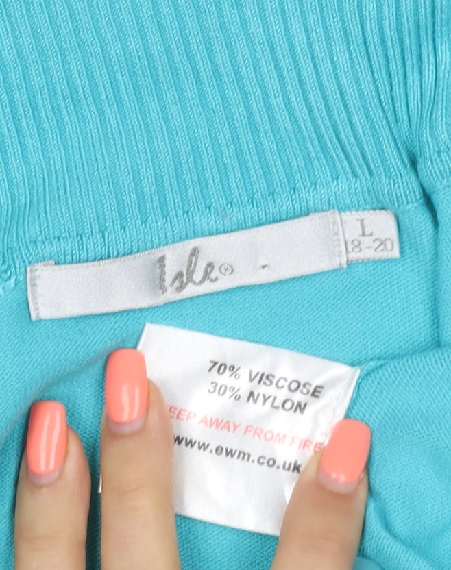 Isle Women Blue Open Knit Cardigan 3/4 Sleeve Size 18