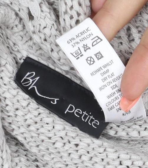 Bhs Petite Women’s Grey UK 12 V-Neck Open Knit Pullover Jumper