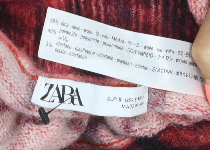 Zara Women Red Black Striped Wool Blend Roll Neck Jumper Size S