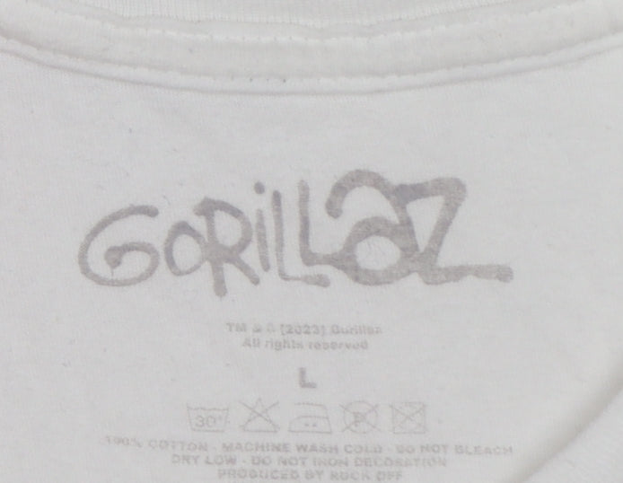 Gorillaz Men's White L Graphic Jeep Band Short Sleeve T-Shirt