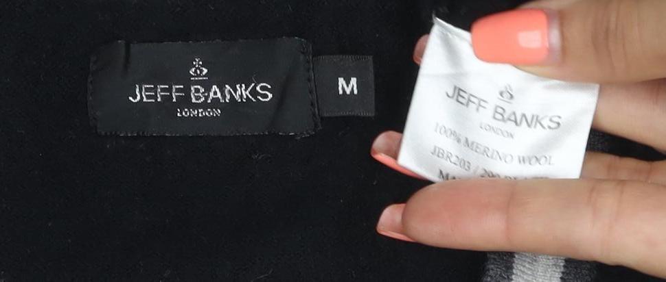 Jeff Banks Men Black M Merino Wool V-Neck Button Cardigan
