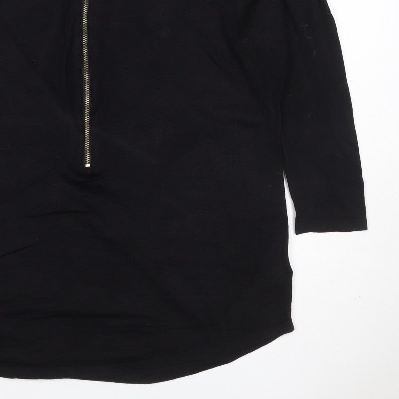 Apricot Women's Black Size 10 Long Sleeve Half Zip Tunic Top