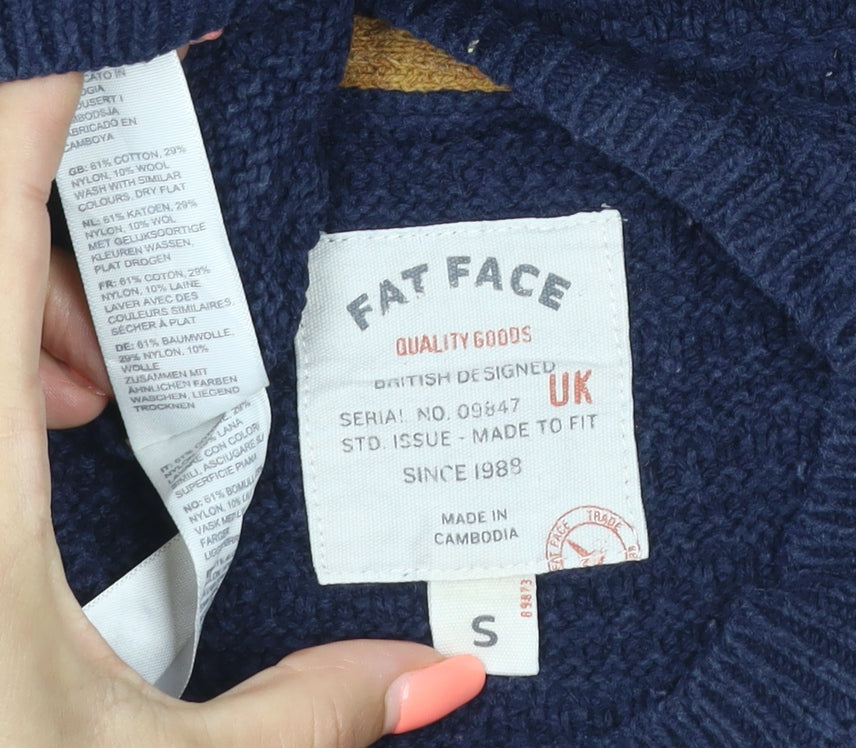 Fat Face Men’s Blue Size S Textured Cotton Blend Crew Neck Jumper