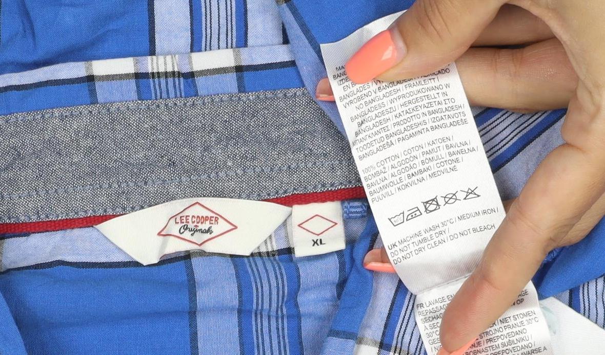Lee Cooper Men’s Blue Plaid Button-Down Long Sleeve Shirt XL