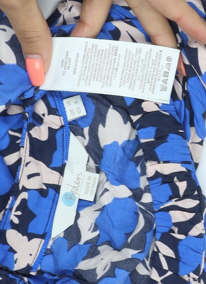 Boden Women Blue Floral Viscose Flutter Sleeve Keyhole Blouse UK 10