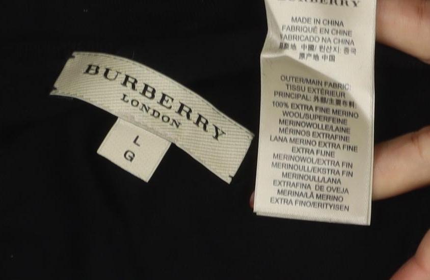 Burberry London Women’s Black Merino Wool V-Neck Knit Jumper Size L
