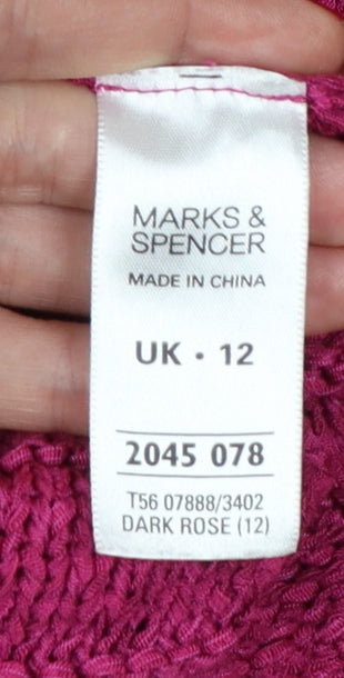 Marks & Spencer Women Pink UK 12 Open-Knit 3/4 Sleeve Cardigan