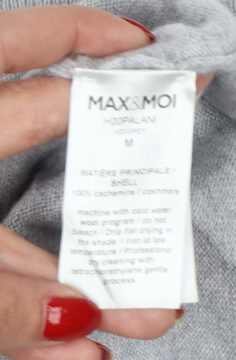 Max & Moi Women Grey M 100% Cashmere V-Neck Fine Knit Jumper