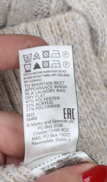 Marks and Spencer Women Beige L Cable Knit Sleeveless Jumper Vest