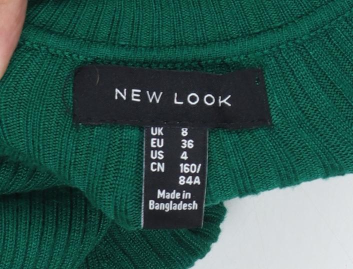 New Look Women Green Roll Neck Rib Knit Tunic Jumper UK 8