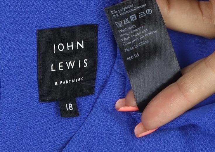 John Lewis Women Blue UK 18 Knee Length Sheath Ruched Long Sleeve Dress