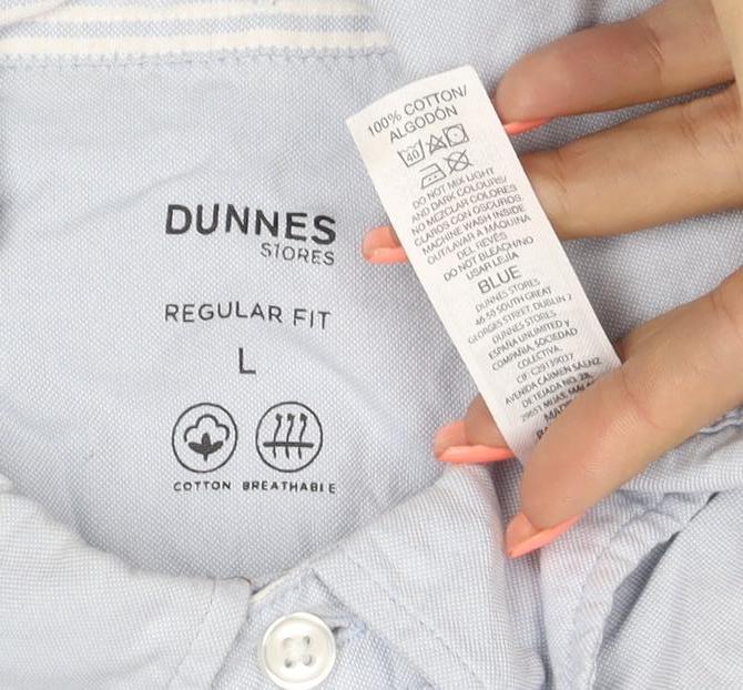 Dunnes Stores Men Blue L Regular Fit Cotton Button-Down Long Sleeve Shirt