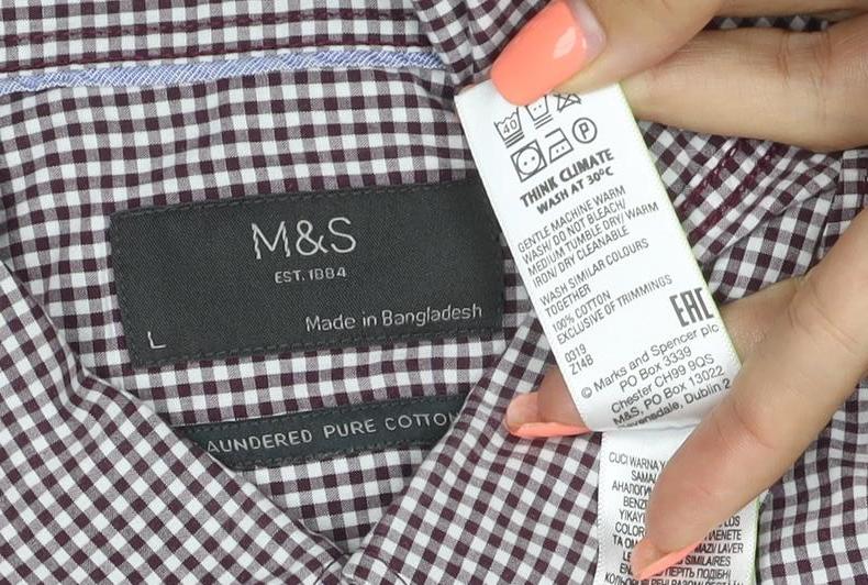 Marks and Spencer Men's Red L Check Short Sleeve Button-Up Shirt