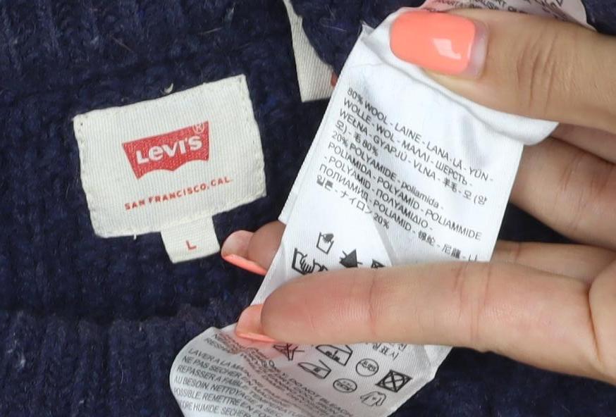 Levi's Men's Blue L Cable Knit Wool Blend Crew Neck Jumper