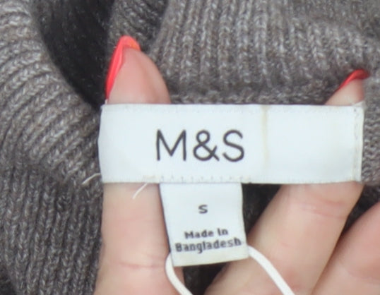 Marks and Spencer Women Brown S Roll Neck Knit Pullover Jumper