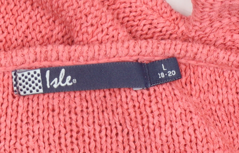Isle Women Pink Size 18 Cable Knit Round Neck Long Sleeve Jumper