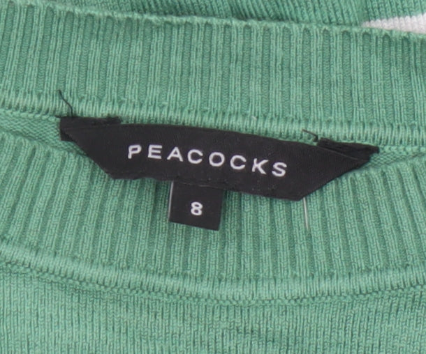 Peacocks Women’s Green White Striped Crew Neck Knit Jumper UK 8