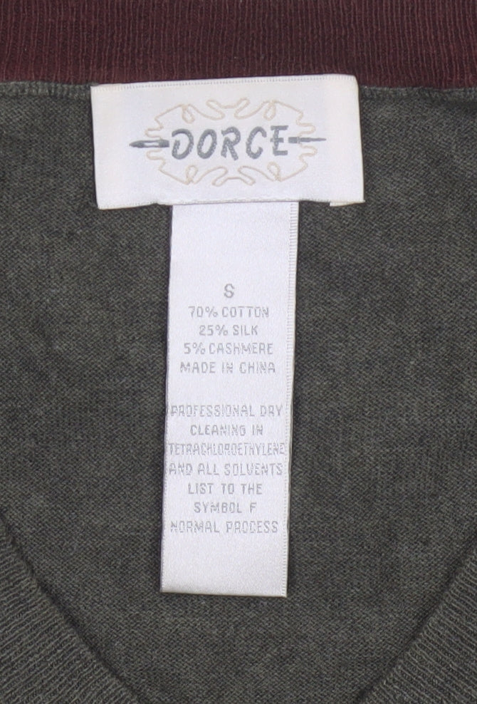 Dorce Men’s Green V-Neck Cotton Silk Cashmere Pullover Jumper S