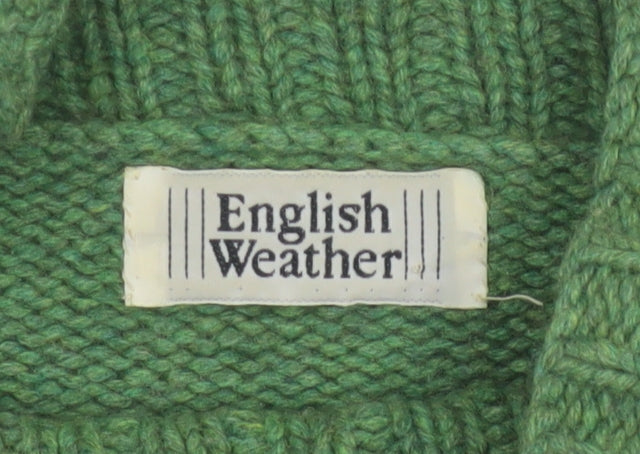 English Weather Women’s Green M Cotton Cable Knit Roll Neck Jumper