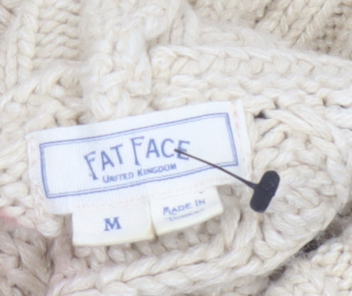 Fat Face Women Ivory M Cable Knit Roll Neck Cape Jumper