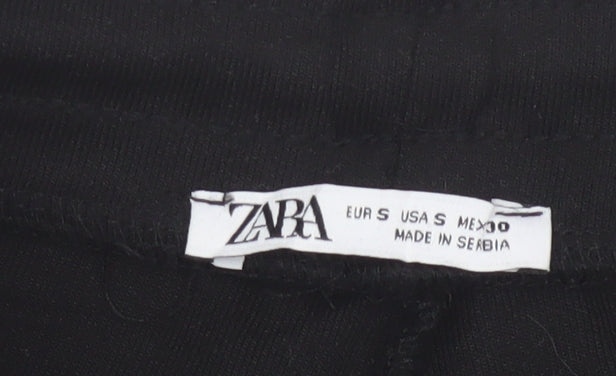 Zara Women Black S Bermuda Drawstring Jersey Shorts Pockets
