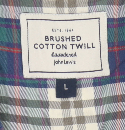 John Lewis Men’s Multicoloured Plaid Cotton Twill Shirt L Button-Down