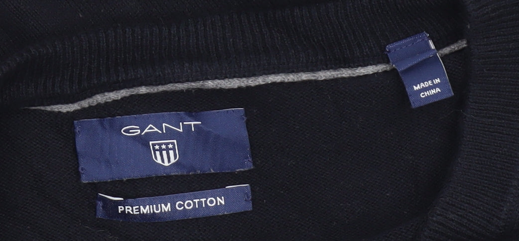 GANT Men’s Black XL Cotton V-Neck Logo Pullover Jumper
