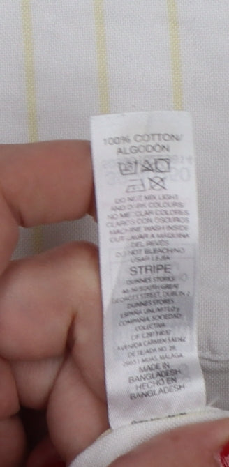 Dunnes Stores Men White Yellow Stripe Slim Fit M Short Sleeve Shirt